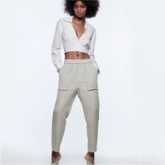 ZARA High Rise Slouchy Tapered Pants – Ivory, Size Small - Picture 3 of 14